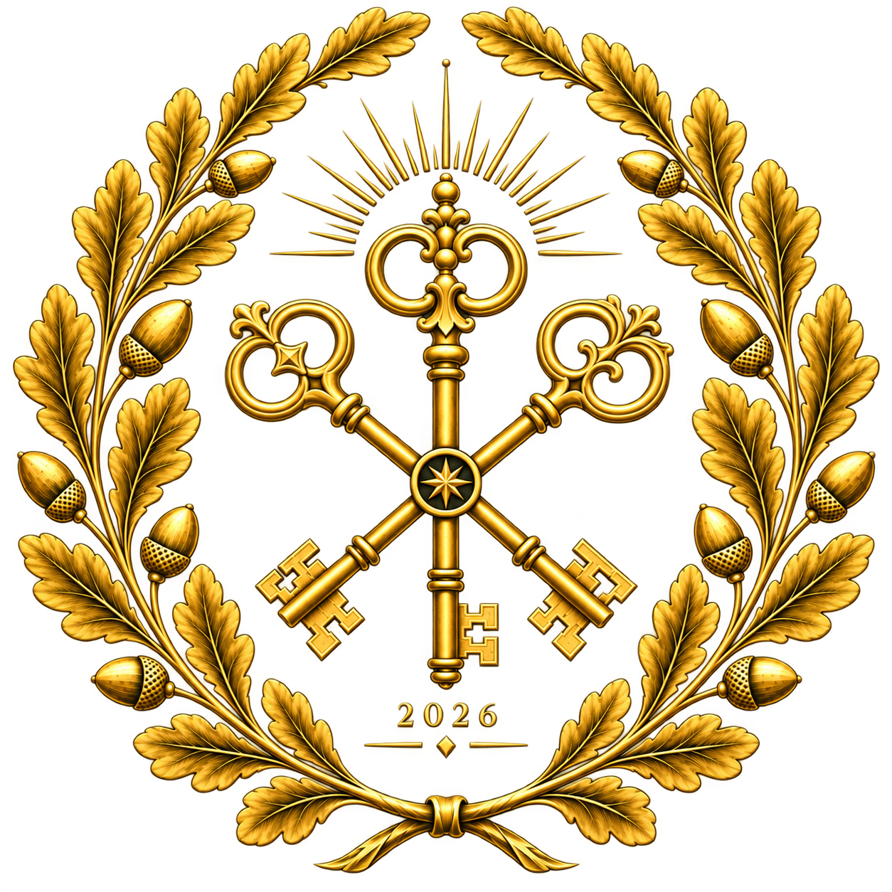Ägarnas gyllene emblem med tre nycklar och eklöv